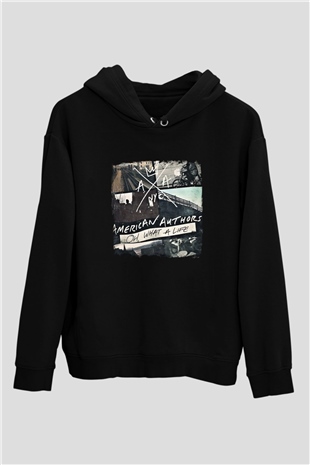 American Authors Baskılı Unisex Siyah Hoodie