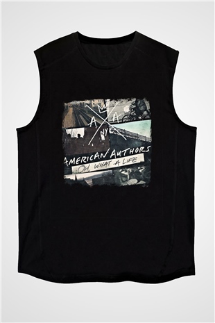 American Authors Baskılı Unisex Siyah Kolsuz Tişört