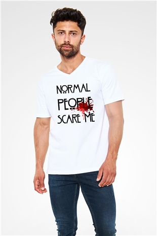 American Horror Story Beyaz Unisex V Yaka Tişört T-Shirt