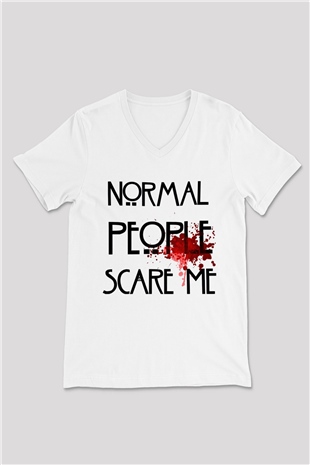 American Horror Story Beyaz Unisex V Yaka Tişört T-Shirt