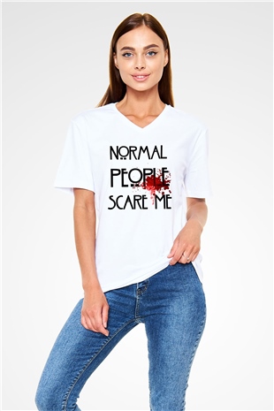 American Horror Story Beyaz Unisex V Yaka Tişört T-Shirt