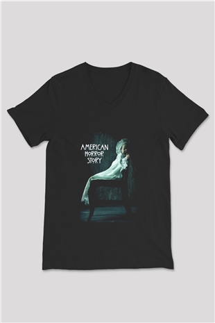 American Horror Story Siyah Unisex V Yaka Tişört T-Shirt