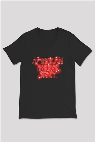 American Horror Story Siyah Unisex V Yaka Tişört