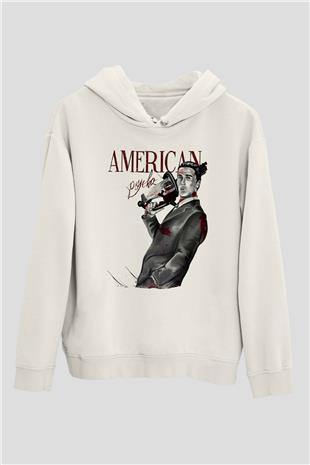 American Psycho Baskılı Beyaz Unisex Hoodie