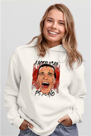 American Psycho Baskılı Beyaz Unisex Hoodie