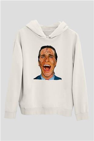American Psycho Baskılı Beyaz Unisex Hoodie