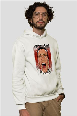 American Psycho Baskılı Beyaz Unisex Hoodie