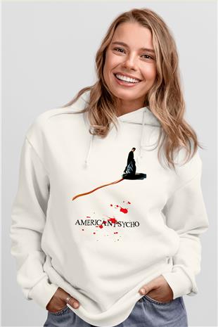 American Psycho Baskılı Beyaz Unisex Hoodie