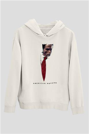 American Psycho Baskılı Beyaz Unisex Hoodie