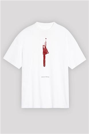 American Psycho Baskılı Beyaz Unisex Oversize Tişört - Tshirt