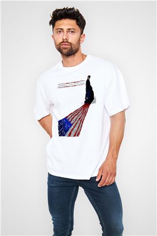 American Psycho Baskılı Beyaz Unisex Oversize Tişört - Tshirt