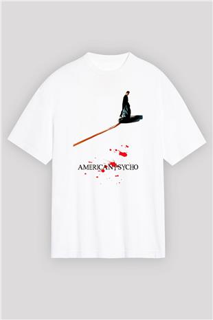 American Psycho Baskılı Beyaz Unisex Oversize Tişört - Tshirt