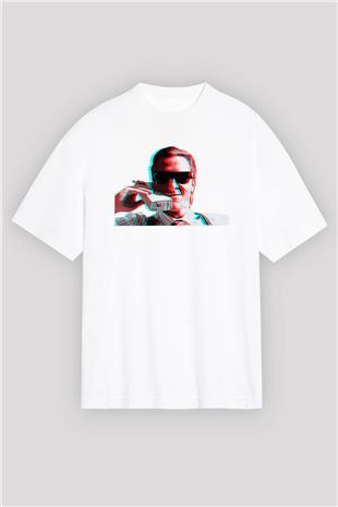 American Psycho Baskılı Beyaz Unisex Oversize Tişört - Tshirt