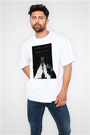 American Psycho Baskılı Beyaz Unisex Oversize Tişört - Tshirt