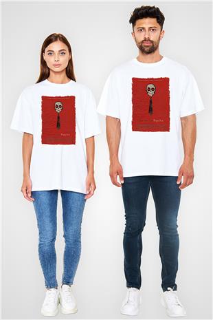 American Psycho Baskılı Beyaz Unisex Oversize Tişört - Tshirt