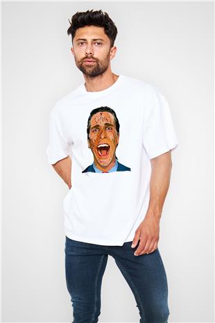 American Psycho Baskılı Beyaz Unisex Oversize Tişört - Tshirt