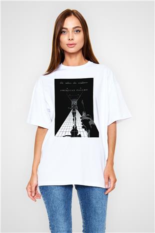 American Psycho Baskılı Beyaz Unisex Oversize Tişört - Tshirt