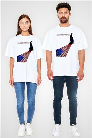 American Psycho Baskılı Beyaz Unisex Oversize Tişört - Tshirt