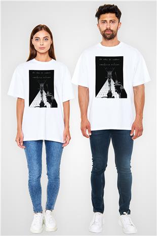 American Psycho Baskılı Beyaz Unisex Oversize Tişört - Tshirt