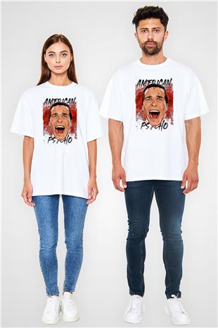 American Psycho Baskılı Beyaz Unisex Oversize Tişört - Tshirt
