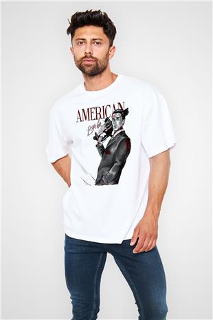 American Psycho Baskılı Beyaz Unisex Oversize Tişört - Tshirt