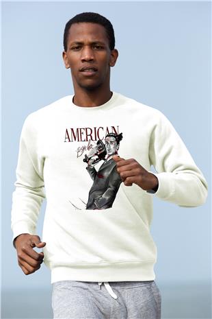 American Psycho Baskılı Beyaz Unisex Sweatshirt