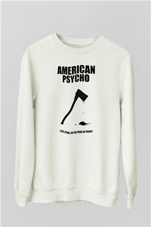 American Psycho Baskılı Beyaz Unisex Sweatshirt