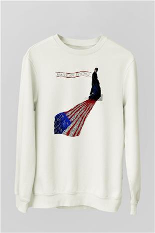American Psycho Baskılı Beyaz Unisex Sweatshirt