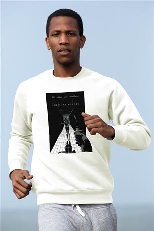 American Psycho Baskılı Beyaz Unisex Sweatshirt