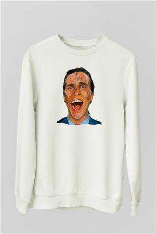 American Psycho Baskılı Beyaz Unisex Sweatshirt