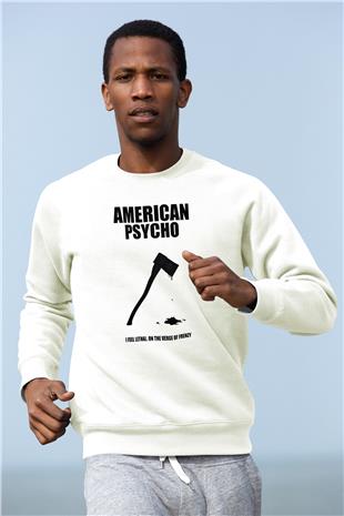 American Psycho Baskılı Beyaz Unisex Sweatshirt