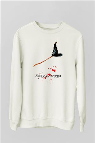 American Psycho Baskılı Beyaz Unisex Sweatshirt