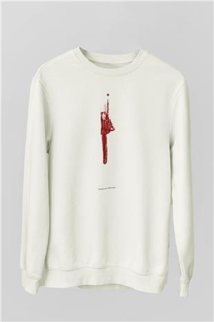 American Psycho Baskılı Beyaz Unisex Sweatshirt