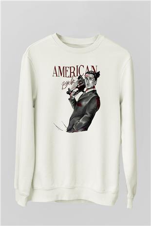 American Psycho Baskılı Beyaz Unisex Sweatshirt