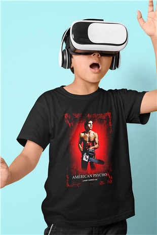American Psycho Baskılı Unisex Siyah Çocuk Tişört - Tshirt