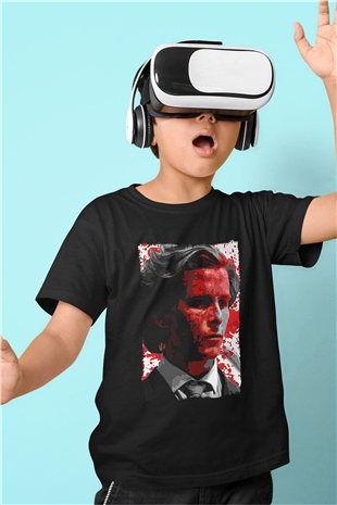 American Psycho Baskılı Unisex Siyah Çocuk Tişört - Tshirt