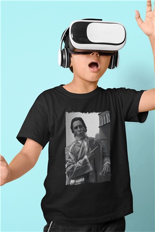 American Psycho Baskılı Unisex Siyah Çocuk Tişört - Tshirt