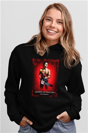 American Psycho Baskılı Unisex Siyah Hoodie