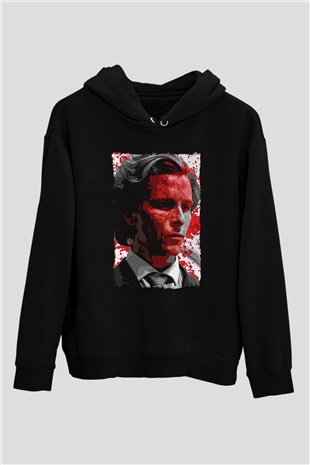 American Psycho Baskılı Unisex Siyah Hoodie