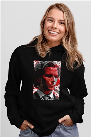 American Psycho Baskılı Unisex Siyah Hoodie