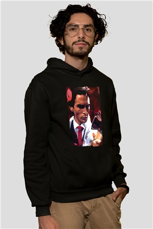 American Psycho Baskılı Unisex Siyah Hoodie