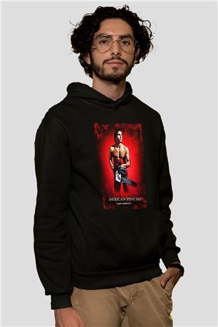 American Psycho Baskılı Unisex Siyah Hoodie