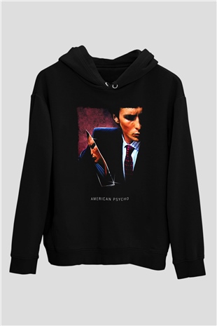 American Psycho Baskılı Unisex Siyah Hoodie