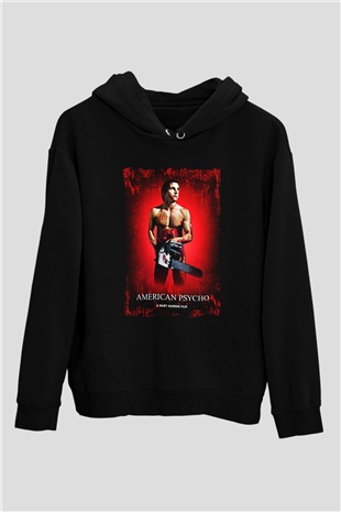 American Psycho Baskılı Unisex Siyah Hoodie