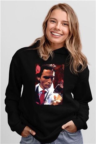 American Psycho Baskılı Unisex Siyah Hoodie