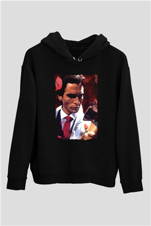 American Psycho Baskılı Unisex Siyah Hoodie