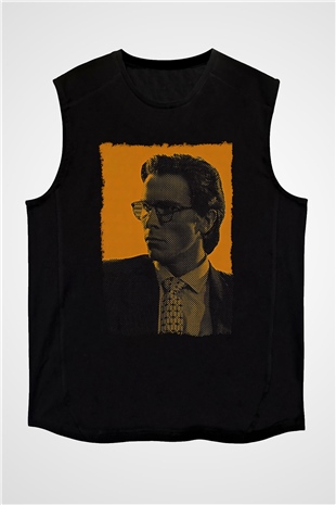 American Psycho Baskılı Unisex Siyah Kolsuz Tişört - Tshirt
