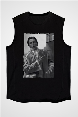 American Psycho Baskılı Unisex Siyah Kolsuz Tişört - Tshirt