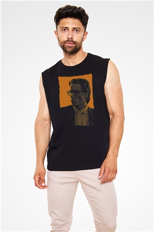 American Psycho Baskılı Unisex Siyah Kolsuz Tişört - Tshirt