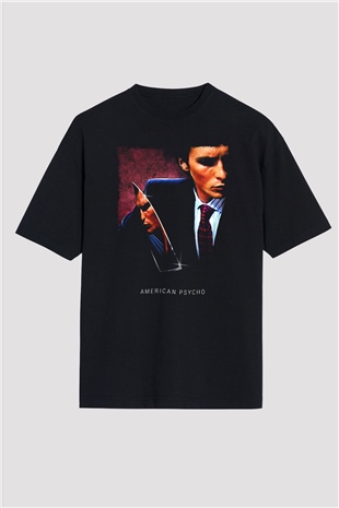 American Psycho Baskılı Unisex Siyah Oversize Tişört - Tshirt